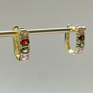 Elegant Gold Multi-Stone Hoop Earrings